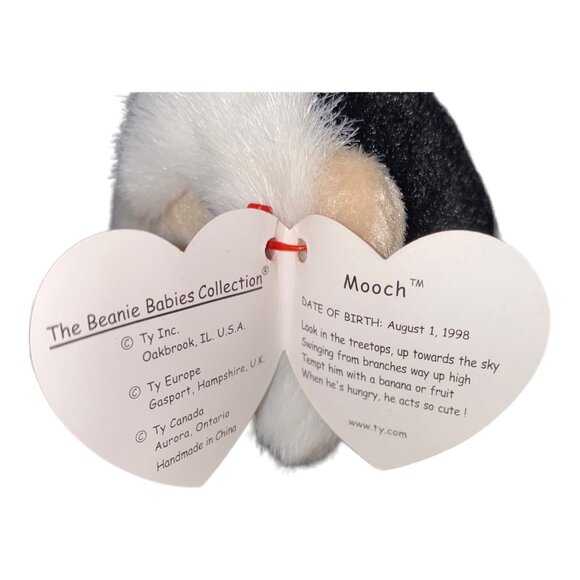 Ty Beanie Babies "Mooch" Monkey Plush Toy 1998 Black & Cream Collectible - Picture 6 of 9